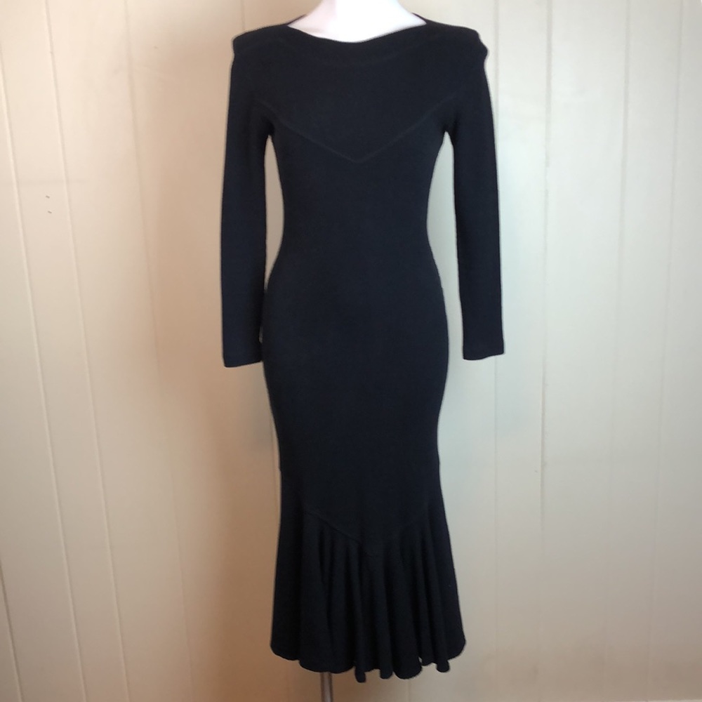 Vintage 70s 80s Pin Up Knit Sweater Dress Small Fitted Party